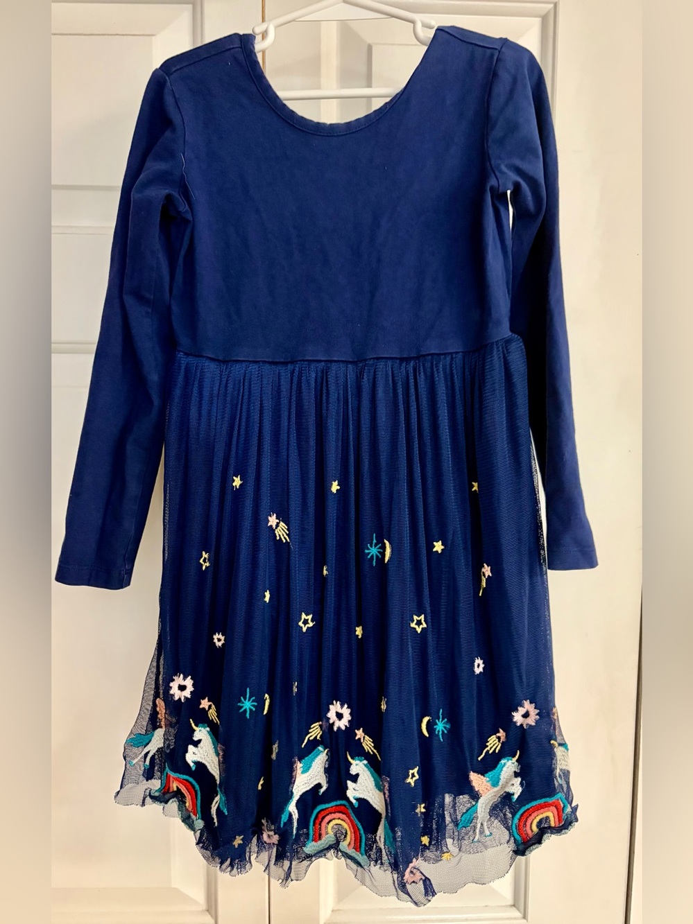 Girls' Navy Long-Sleeve Unicorn & Rainbow tush Dress